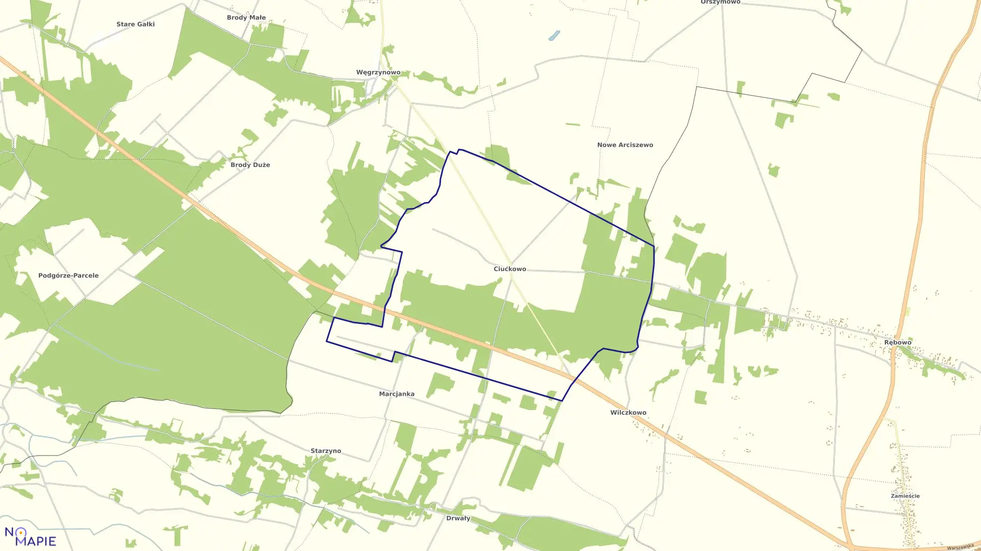 Mapa obrębu CIUĆKOWO w gminie Wyszogród