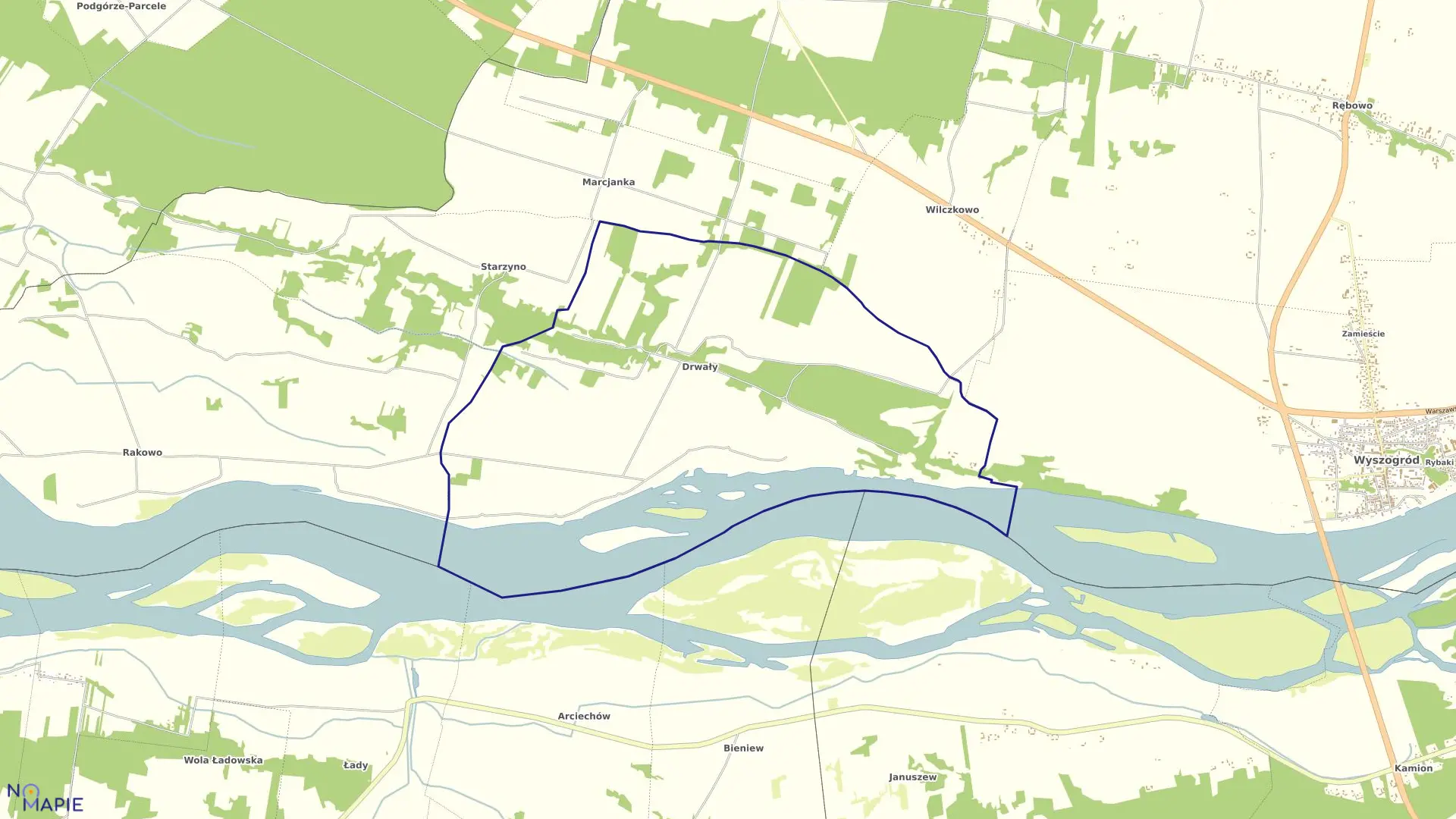 Mapa obrębu DRWAŁY w gminie Wyszogród