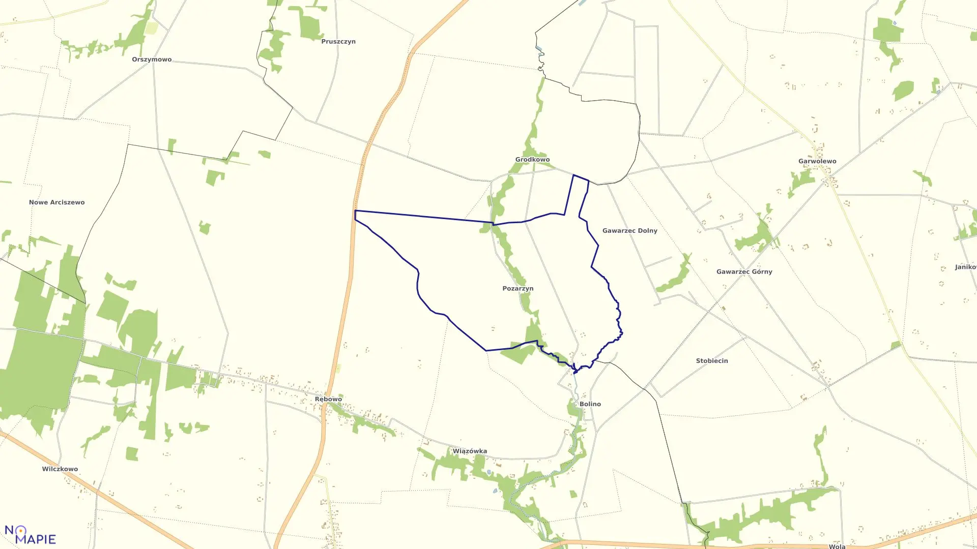 Mapa obrębu GRODKOWO POZARZYN w gminie Wyszogród