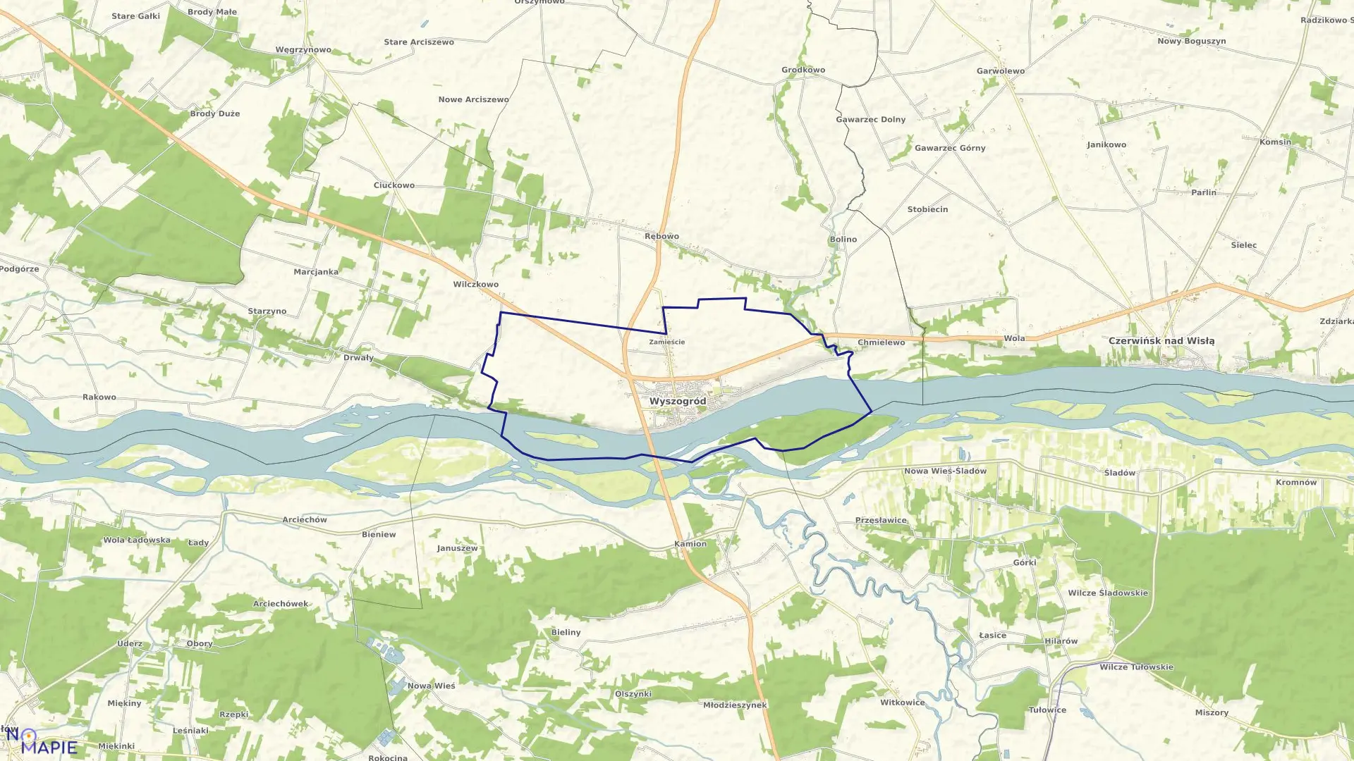 Mapa obrębu WYSZOGRÓD w gminie Wyszogród